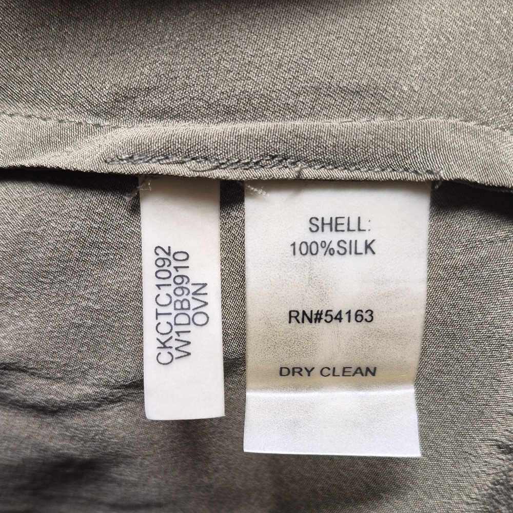 Calvin Klein Olive Green Silk Ruffle Front Dress, NWT - Picture 6 of 6